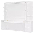Lit escamotable Queen Size avec étagères de rangement et armoires, lit armoire Queen en bois avec bureau, lit mural pliable pour chambre d'amis ou bureau