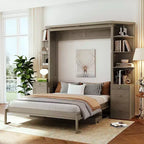 Lit escamotable Queen Size avec étagères de rangement et armoires, lit armoire Queen en bois avec bureau, lit mural pliable pour chambre d'amis ou bureau