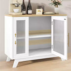 Buffet de salle à manger GustoWave avec porte en verre cannelé, Armoire de rangement moderne de 36 po à 2 niveaux