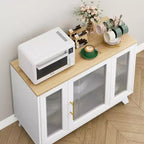 Buffet de salle à manger GustoWave avec porte en verre cannelé, Armoire de rangement moderne de 36 po à 2 niveaux