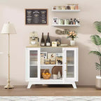 Buffet de salle à manger GustoWave avec porte en verre cannelé, Armoire de rangement moderne de 36 po à 2 niveaux