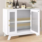 Buffet de salle à manger GustoWave avec porte en verre cannelé, Armoire de rangement moderne de 36 po à 2 niveaux