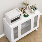 Buffet de salle à manger GustoWave avec porte en verre cannelé, Armoire de rangement moderne de 36 po à 2 niveaux