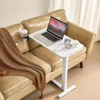 Table de lit, Table de chevet mobile avec roulettes cachées, Bureau d'ordinateur portable roulant réglable en hauteur avec porte-gobelet, Blanc