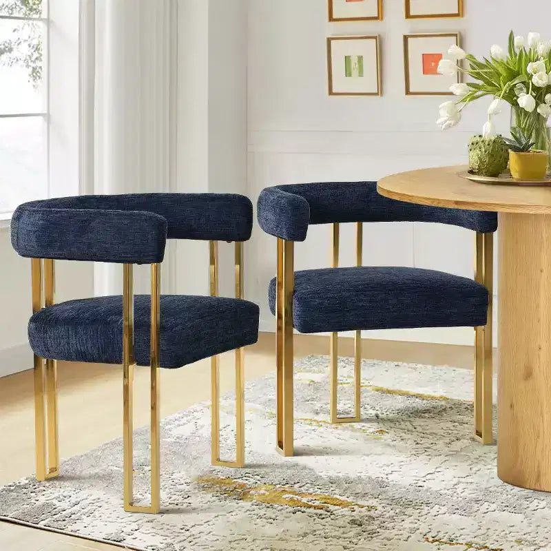 Lot de 4 chaises de salle à manger modernes rembourrées avec accoudoirs, dossier incurvé, pieds en métal doré, chaises de salle à manger pour cuisine ou salle à manger-Panipeachy