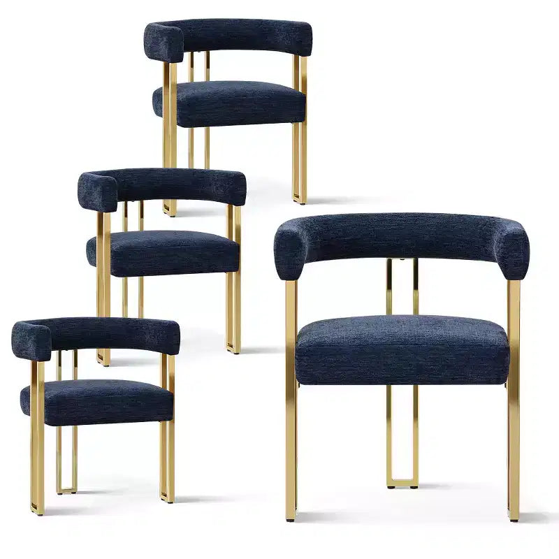 Lot de 4 chaises de salle à manger modernes rembourrées avec accoudoirs, dossier incurvé, pieds en métal doré, chaises de salle à manger pour cuisine ou salle à manger-Panipeachy