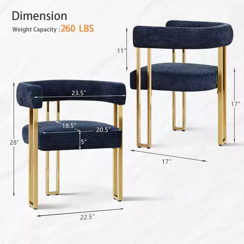 Lot de 4 chaises de salle à manger modernes rembourrées avec accoudoirs, dossier incurvé, pieds en métal doré, chaises de salle à manger pour cuisine ou salle à manger-Panipeachy