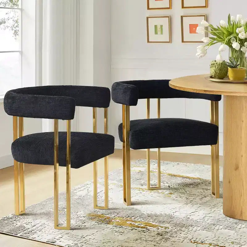 Lot de 4 chaises de salle à manger modernes rembourrées avec accoudoirs, dossier incurvé, pieds en métal doré, chaises de salle à manger pour cuisine ou salle à manger-Panipeachy
