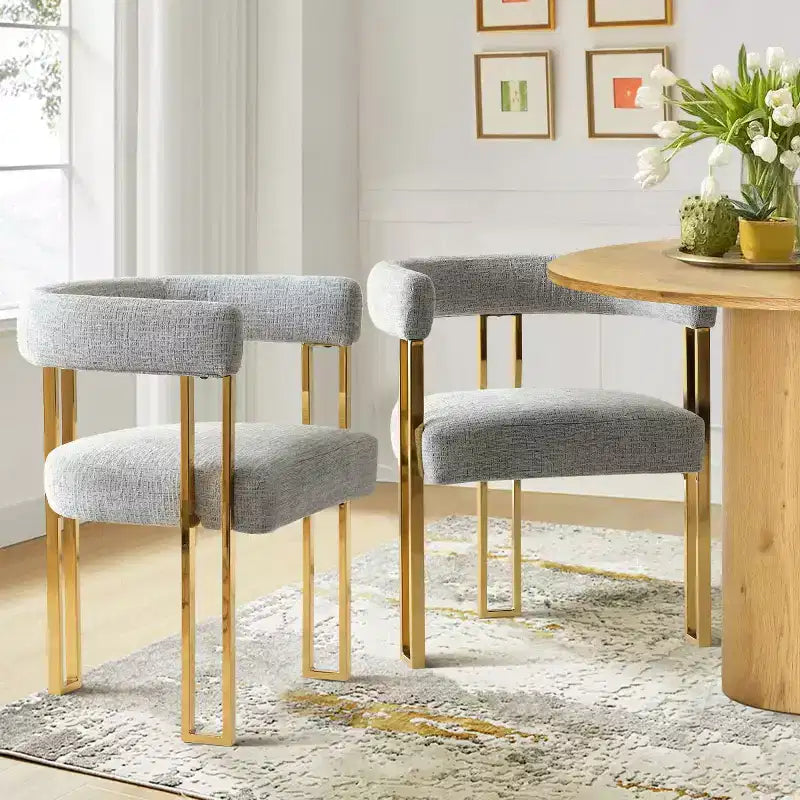 Lot de 4 chaises de salle à manger modernes rembourrées avec accoudoirs, dossier incurvé, pieds en métal doré, chaises de salle à manger pour cuisine ou salle à manger-Panipeachy