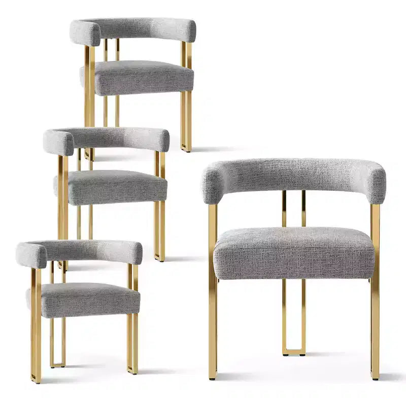 Lot de 4 chaises de salle à manger modernes rembourrées avec accoudoirs, dossier incurvé, pieds en métal doré, chaises de salle à manger pour cuisine ou salle à manger-Panipeachy