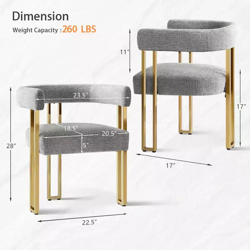 Lot de 4 chaises de salle à manger modernes rembourrées avec accoudoirs, dossier incurvé, pieds en métal doré, chaises de salle à manger pour cuisine ou salle à manger-Panipeachy