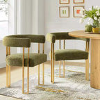 Lot de 4 chaises de salle à manger modernes rembourrées avec accoudoirs, dossier incurvé, pieds en métal doré, chaises de salle à manger pour cuisine ou salle à manger-Panipeachy