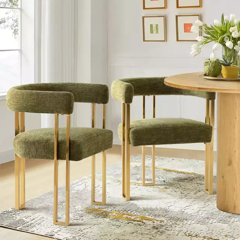 Lot de 4 chaises de salle à manger modernes rembourrées avec accoudoirs, dossier incurvé, pieds en métal doré, chaises de salle à manger pour cuisine ou salle à manger-Panipeachy