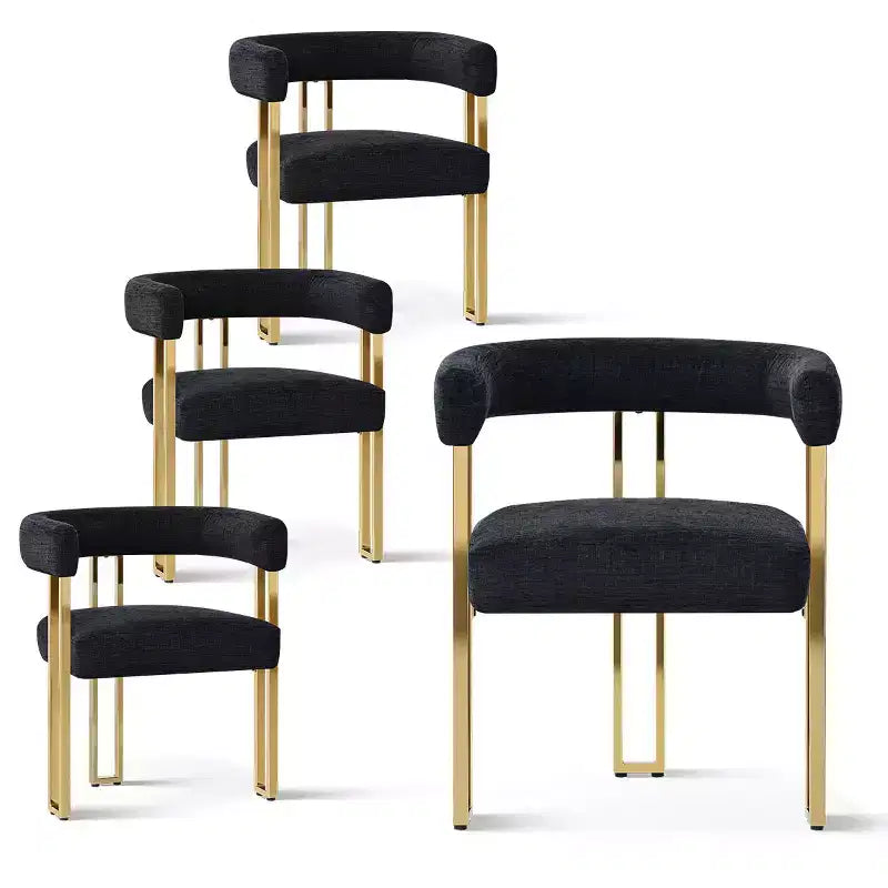 Lot de 4 chaises de salle à manger modernes rembourrées avec accoudoirs, dossier incurvé, pieds en métal doré, chaises de salle à manger pour cuisine ou salle à manger-Panipeachy