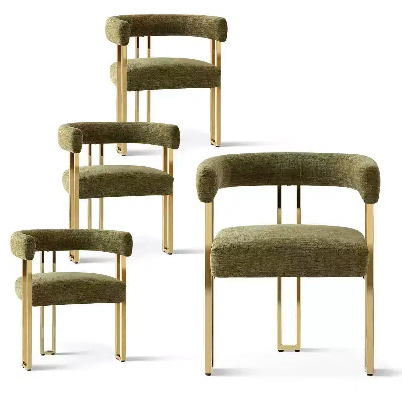 Lot de 4 chaises de salle à manger modernes rembourrées avec accoudoirs, dossier incurvé, pieds en métal doré, chaises de salle à manger pour cuisine ou salle à manger-Panipeachy