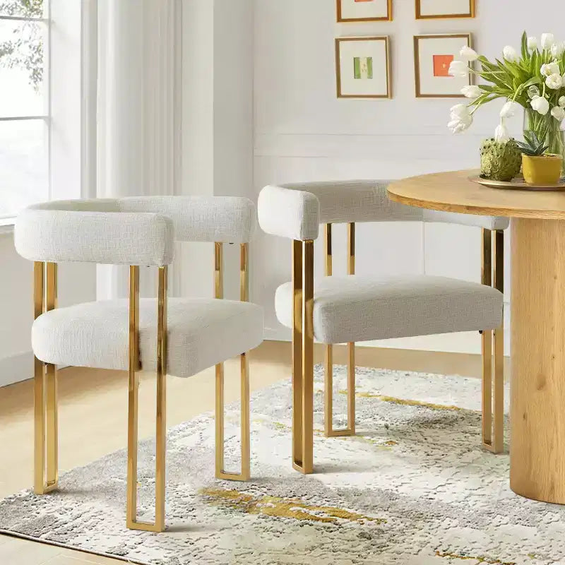 Lot de 4 chaises de salle à manger modernes rembourrées avec accoudoirs, dossier incurvé, pieds en métal doré, chaises de salle à manger pour cuisine ou salle à manger-Panipeachy