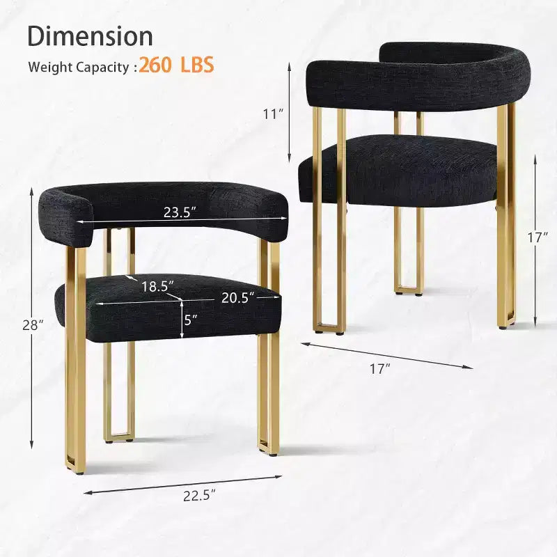 Lot de 4 chaises de salle à manger modernes rembourrées avec accoudoirs, dossier incurvé, pieds en métal doré, chaises de salle à manger pour cuisine ou salle à manger-Panipeachy