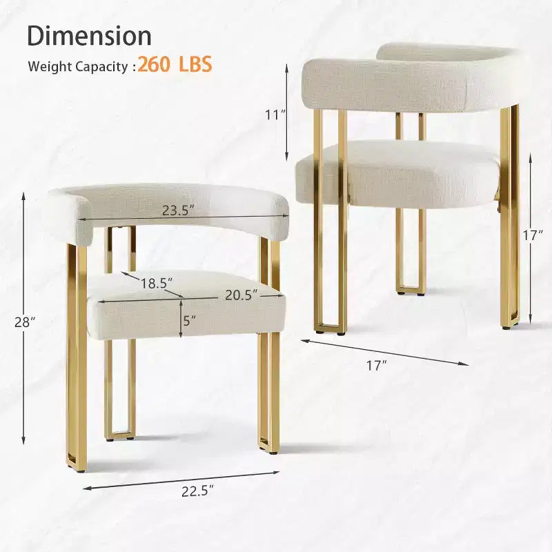 Lot de 4 chaises de salle à manger modernes rembourrées avec accoudoirs, dossier incurvé, pieds en métal doré, chaises de salle à manger pour cuisine ou salle à manger-Panipeachy