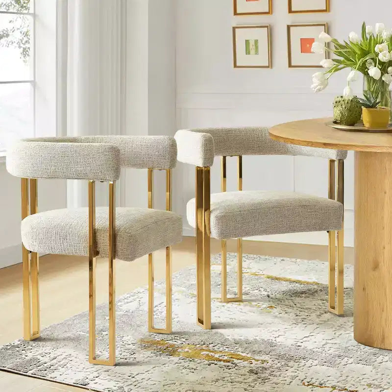 Lot de 4 chaises de salle à manger modernes rembourrées avec accoudoirs, dossier incurvé, pieds en métal doré, chaises de salle à manger pour cuisine ou salle à manger-Panipeachy