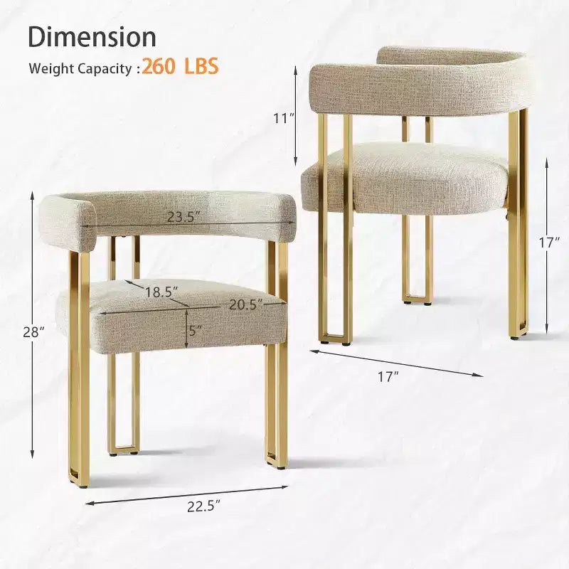 Lot de 4 chaises de salle à manger modernes rembourrées avec accoudoirs, dossier incurvé, pieds en métal doré, chaises de salle à manger pour cuisine ou salle à manger-Panipeachy