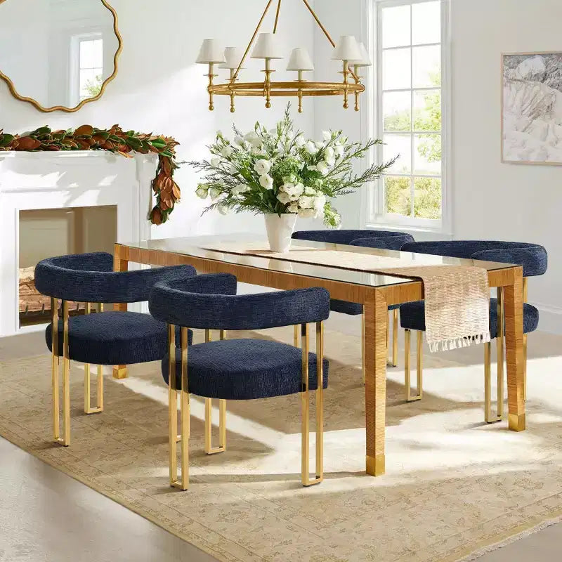 Lot de 4 chaises de salle à manger modernes rembourrées avec accoudoirs, dossier incurvé, pieds en métal doré, chaises de salle à manger pour cuisine ou salle à manger-Panipeachy