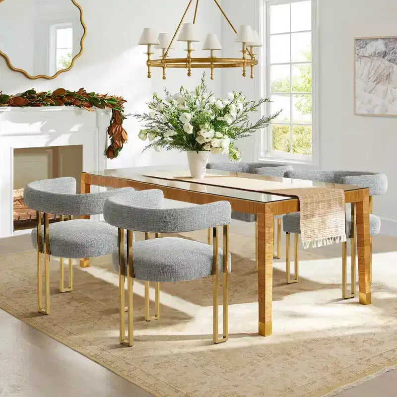 Lot de 4 chaises de salle à manger modernes rembourrées avec accoudoirs, dossier incurvé, pieds en métal doré, chaises de salle à manger pour cuisine ou salle à manger-Panipeachy