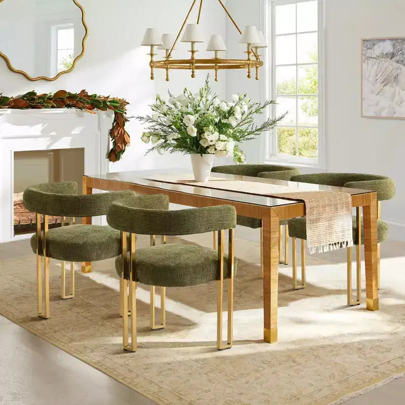 Lot de 4 chaises de salle à manger modernes rembourrées avec accoudoirs, dossier incurvé, pieds en métal doré, chaises de salle à manger pour cuisine ou salle à manger-Panipeachy