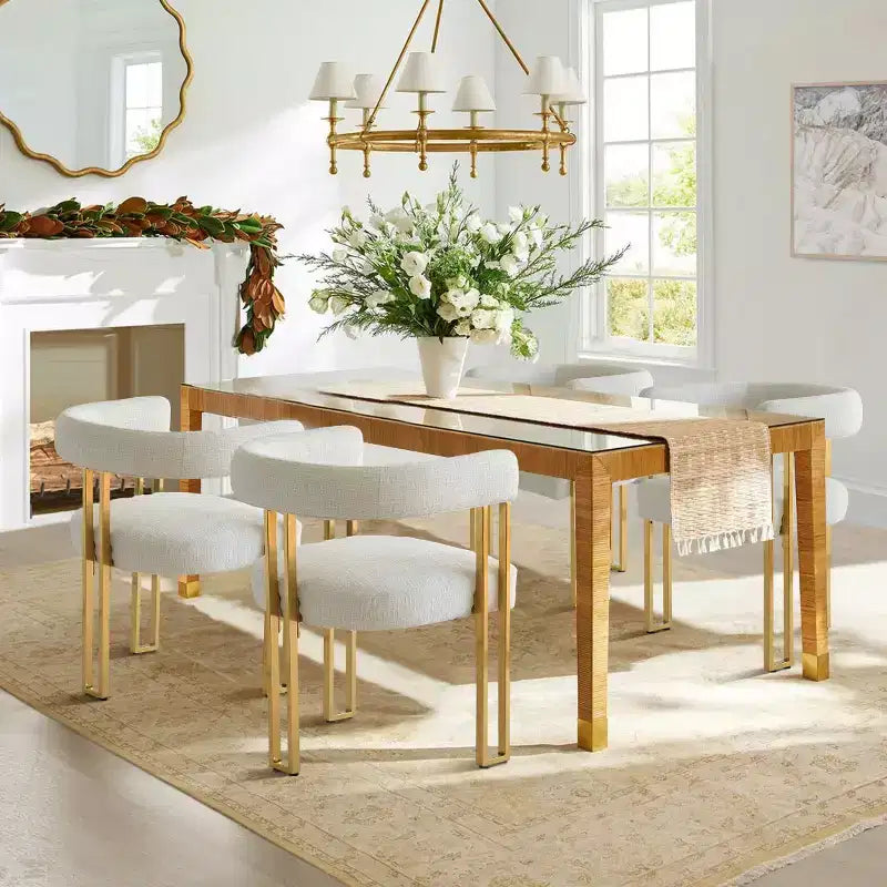Lot de 4 chaises de salle à manger modernes rembourrées avec accoudoirs, dossier incurvé, pieds en métal doré, chaises de salle à manger pour cuisine ou salle à manger-Panipeachy