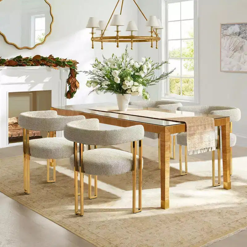 Lot de 4 chaises de salle à manger modernes rembourrées avec accoudoirs, dossier incurvé, pieds en métal doré, chaises de salle à manger pour cuisine ou salle à manger-Panipeachy