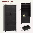 Armoire de penderie en bois de 72 po avec 2 tiroirs et tringle de suspension, armoire haute avec portes et 18 étagères réglables pour la maison