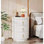 Lantine Lot de 2 tables de chevet à 3 tiroirs, table de chevet sans montage pour chambre à coucher, petite table d'appoint ronde avec rangement et poignées dorées