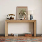 Console et table d'entrée moderne Whisen, table de canapé robuste avec design de cheminée, plateau en placage de bois