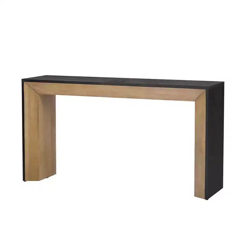 Console et table d'entrée moderne Whisen, table de canapé robuste avec design de cheminée, plateau en placage de bois