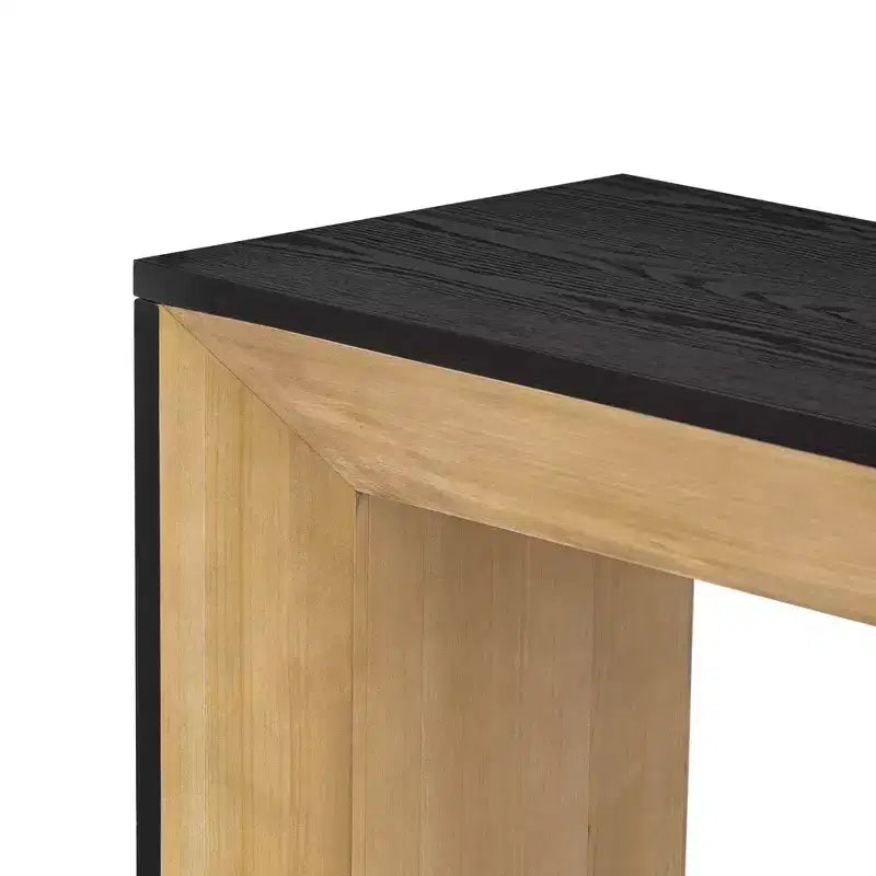Console et table d'entrée moderne Whisen, table de canapé robuste avec design de cheminée, plateau en placage de bois