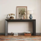 Console et table d'entrée moderne Whisen, table de canapé robuste avec design de cheminée, plateau en placage de bois