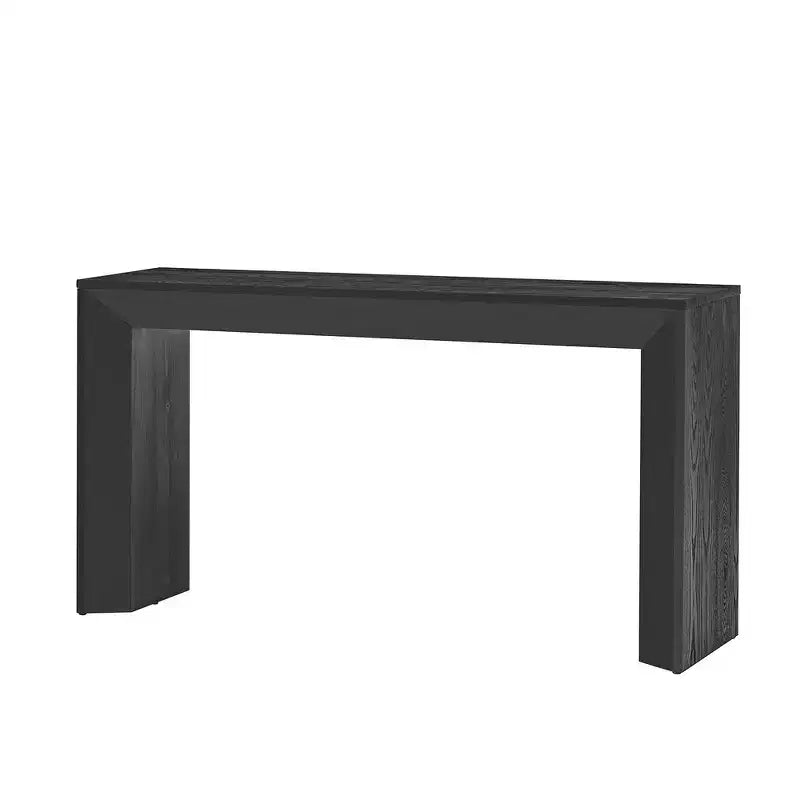 Console et table d'entrée moderne Whisen, table de canapé robuste avec design de cheminée, plateau en placage de bois