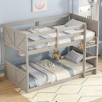 Lit superposé au sol deux places avec tête et pied de lit pour enfants et adolescents, cadre de lit superposé en bois massif avec échelle et garde-corps