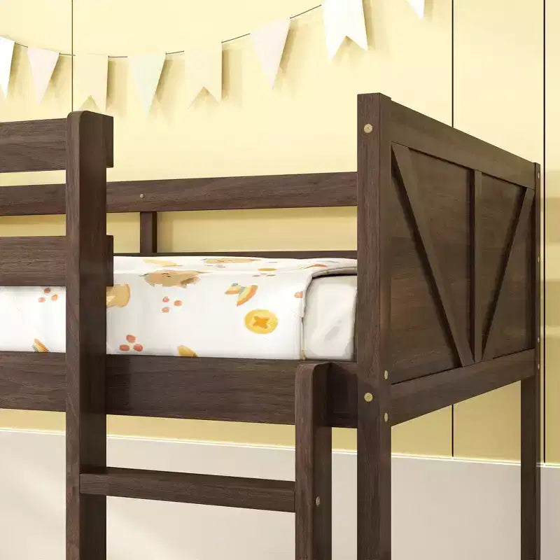Lit superposé au sol deux places avec tête et pied de lit pour enfants et adolescents, cadre de lit superposé en bois massif avec échelle et garde-corps