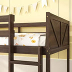 Lit superposé au sol deux places avec tête et pied de lit pour enfants et adolescents, cadre de lit superposé en bois massif avec échelle et garde-corps