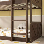 Lit superposé au sol deux places avec tête et pied de lit pour enfants et adolescents, cadre de lit superposé en bois massif avec échelle et garde-corps