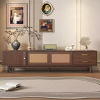 Meuble TV GDFStudio Leo Mid-Century Moderne pour TV 80", Rangement avec Portes Coulissantes et Tiroirs