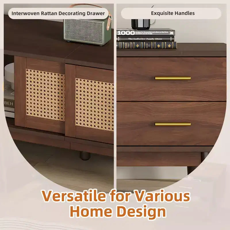 Meuble TV GDFStudio Leo Mid-Century Moderne pour TV 80", Rangement avec Portes Coulissantes et Tiroirs