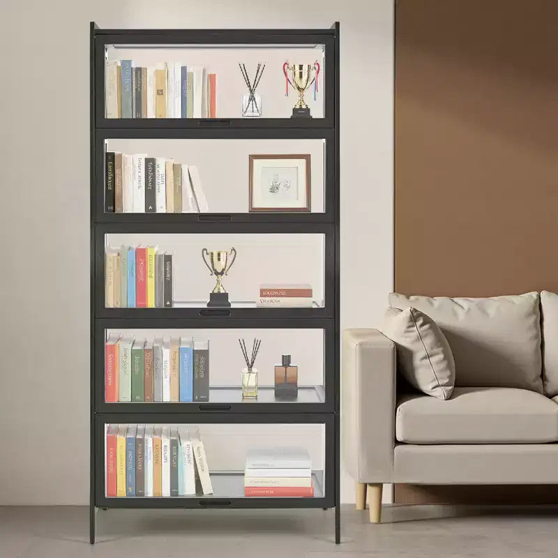 Vitrine VEVOR avec portes en acrylique, vitrine de 173 cm de haut à 5 niveaux, cadre en bois naturel, étagère de rangement pour objets de collection et jouets, noir