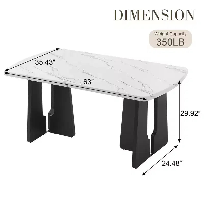 GDFStudio Hawkins 63 Table à manger moderne effet marbre avec pieds géométriques robustes