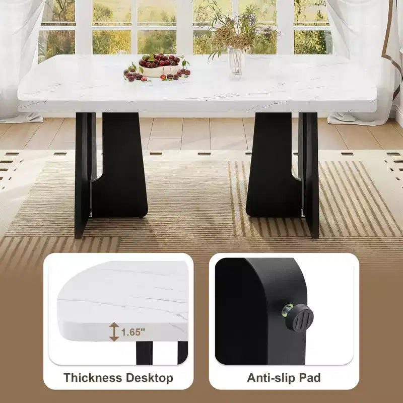 GDFStudio Hawkins 63 Table à manger moderne effet marbre avec pieds géométriques robustes