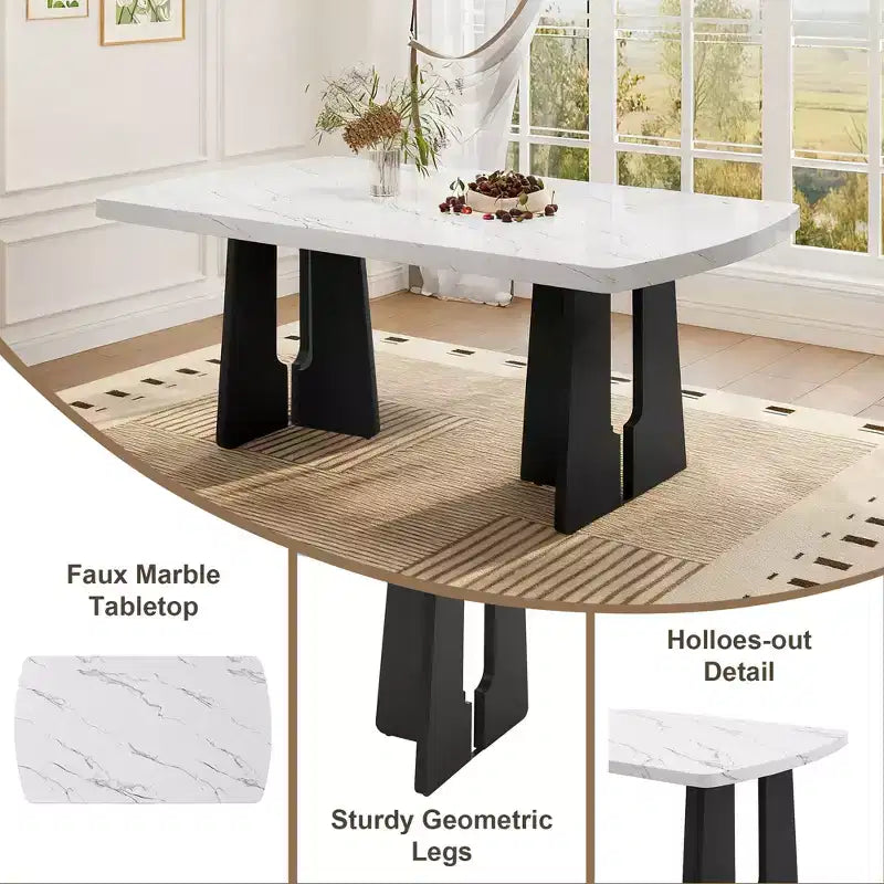 GDFStudio Hawkins 63 Table à manger moderne effet marbre avec pieds géométriques robustes