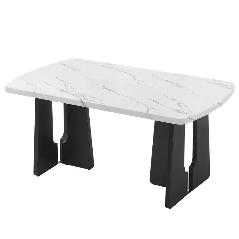 GDFStudio Hawkins 63 Table à manger moderne effet marbre avec pieds géométriques robustes