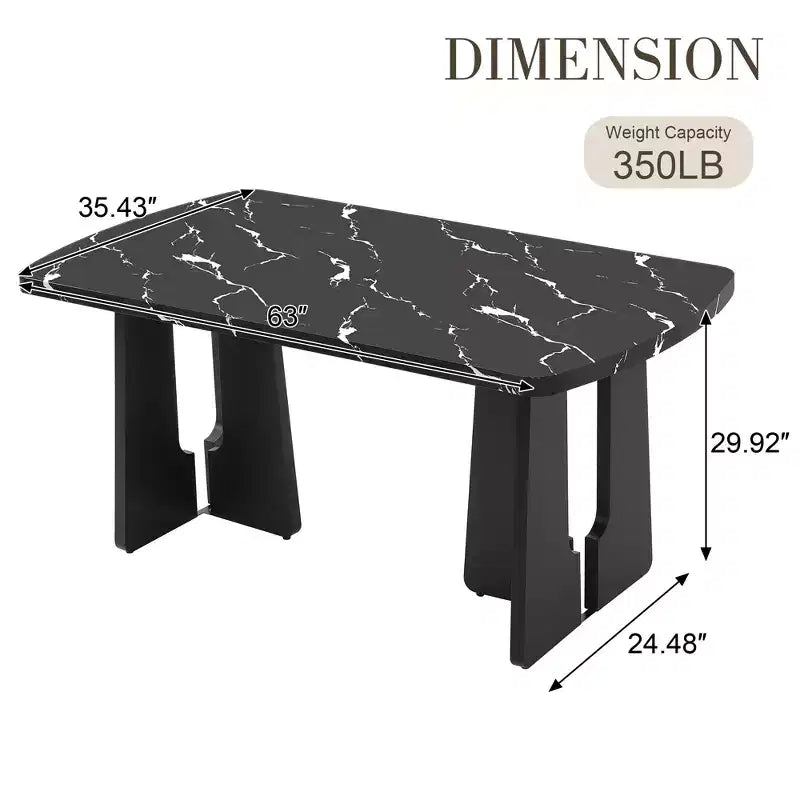 GDFStudio Hawkins 63 Table à manger moderne effet marbre avec pieds géométriques robustes