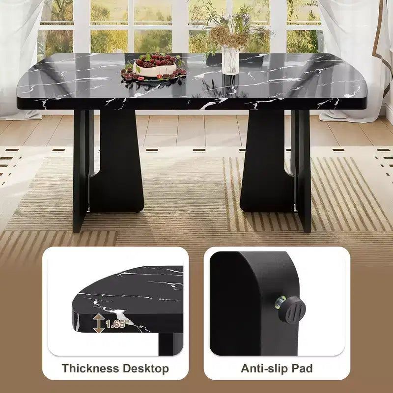 GDFStudio Hawkins 63 Table à manger moderne effet marbre avec pieds géométriques robustes