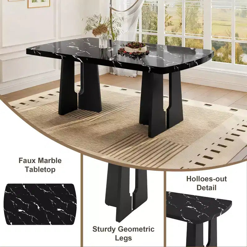 GDFStudio Hawkins 63 Table à manger moderne effet marbre avec pieds géométriques robustes